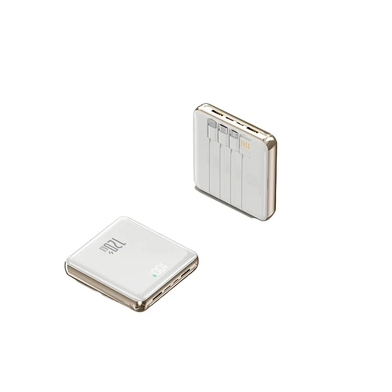 For IPhone Samsung Xiaomi 10000mAh Mini Power Bank Large Capacity Super Fast Charging External Battery Built-in 4 Cables