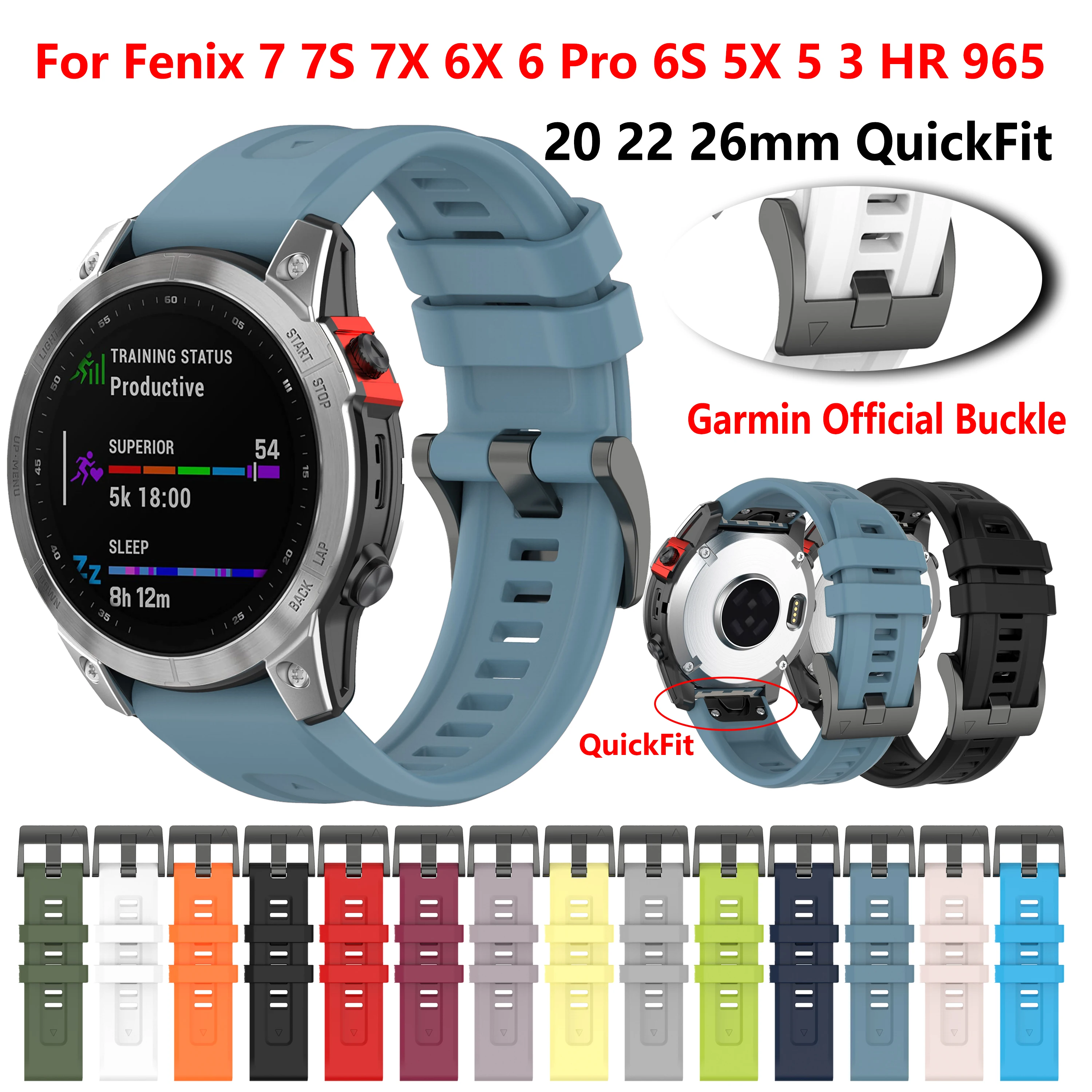 

QuickFit 26 20 22mm Watch Strap For Garmin Fenix 7 7X 7S Pro Silicone Watchband Fenix 8 E 6X 6 Pro 5X 5 Plus Epix Gen2 Bracelet