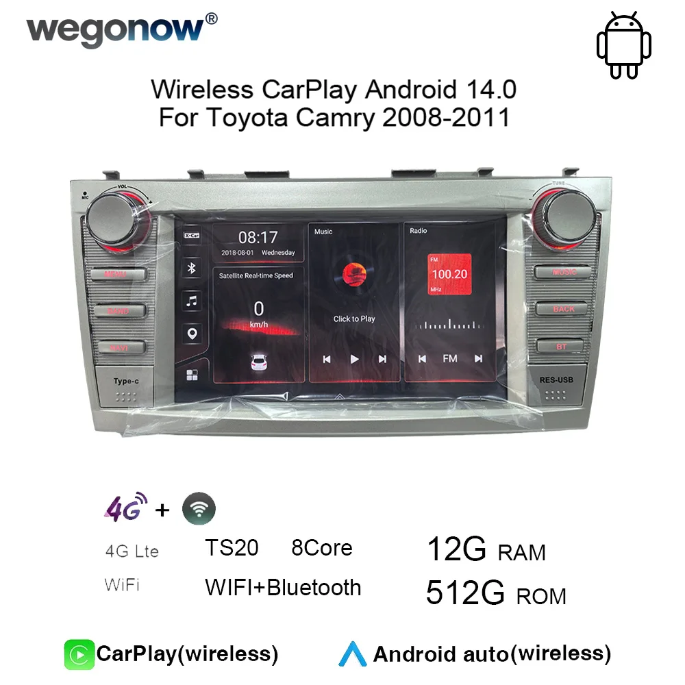 Wegonow IPS Car Radio for Toyota Camry 2008-2011 with Wireless CarPlay Android Auto WiFi Bluetooth Multimedia Player