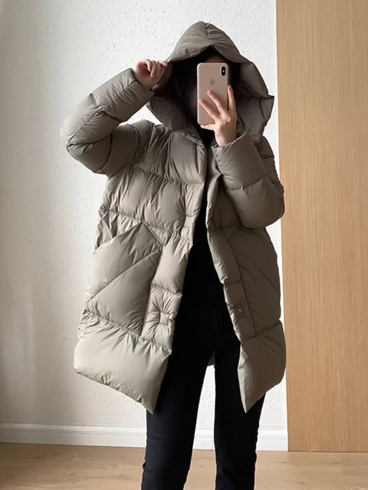 Women\'s Hooded Light Waisted Down Jacket, Korean Version of The Street Temperament Parka, Warm Coat, Winter Fashion