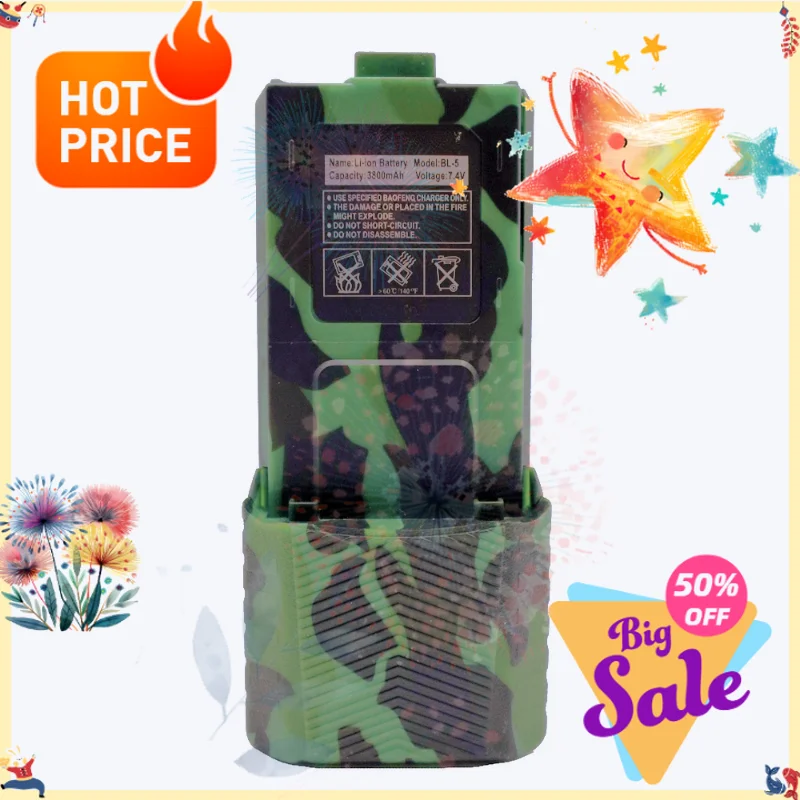 Bateria de longa duração SWZY BL-5 3800mAh 7.4V UV-5R com cabo de carregamento USB para rádio comunicador Baofeng UV5R UV-5RE BF-F8+ UV-5RA Camuflado