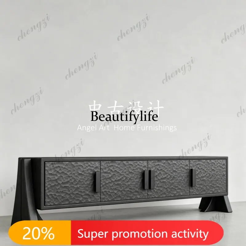 D132 Medieval designer household hammer pattern solid wood storage TV cabinet black high-end edge cabinet