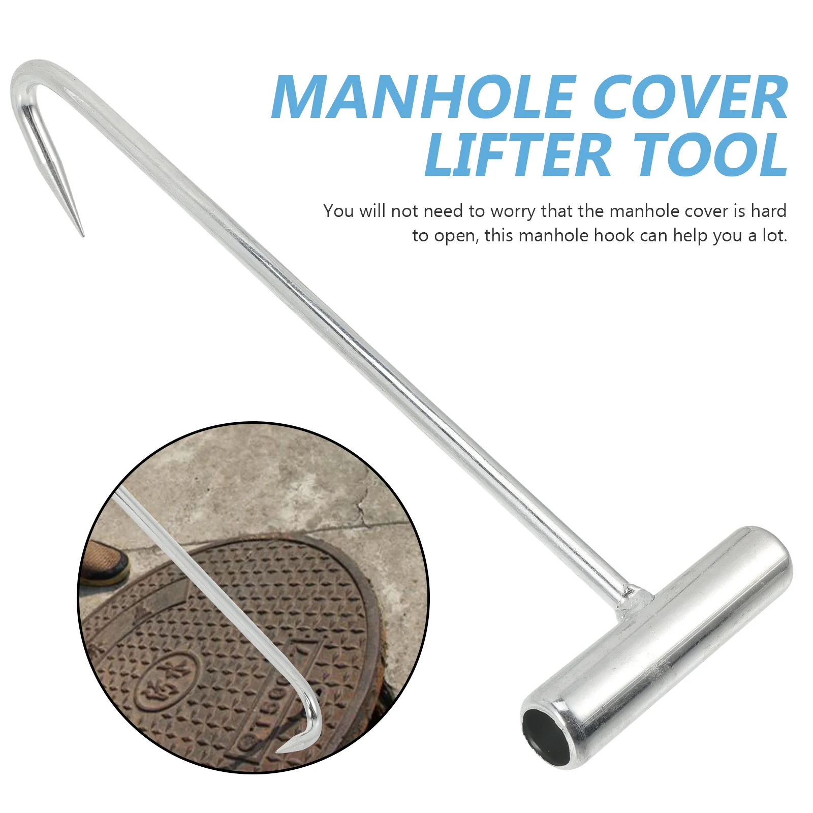 2 Pcs T-shape Hook Manhole Lifters Lid Cover Tool Shaped for Lifting Iron Grappling