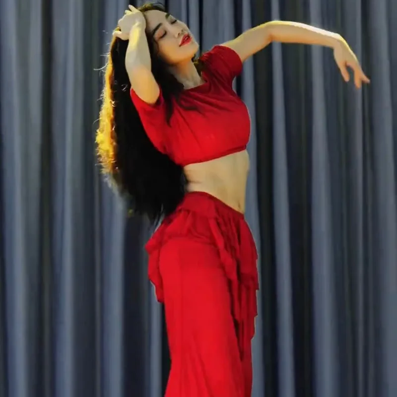 Customized New Belly Dance Set Performance Dress Class Clothes Sexy Temperament Practice Dress Red Beginner Bellydance Costumes