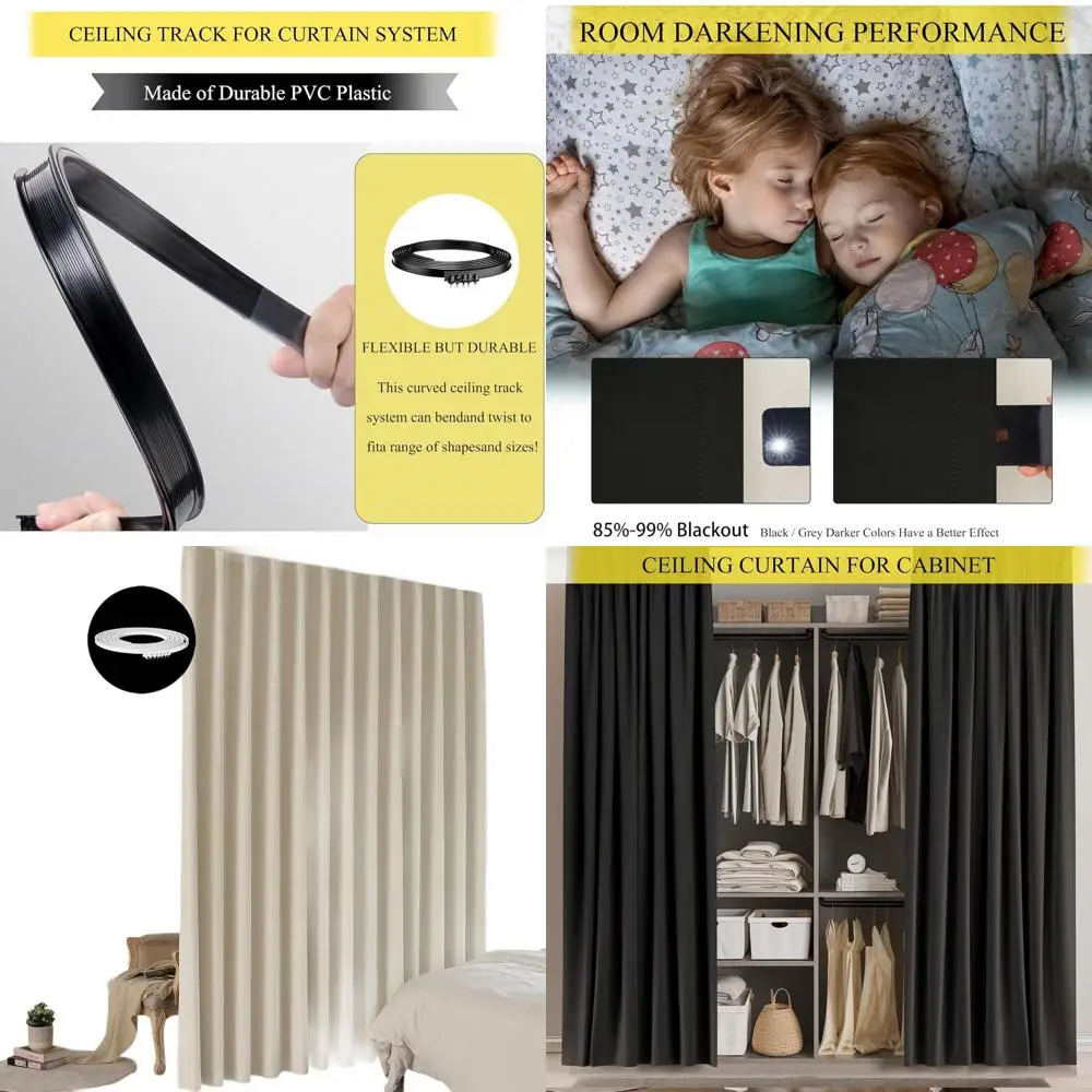 

95% Blackout Privacy Curtain Set with Flexible Ceiling Track, 10ft x 7ft, Cream Beige, Single Panel