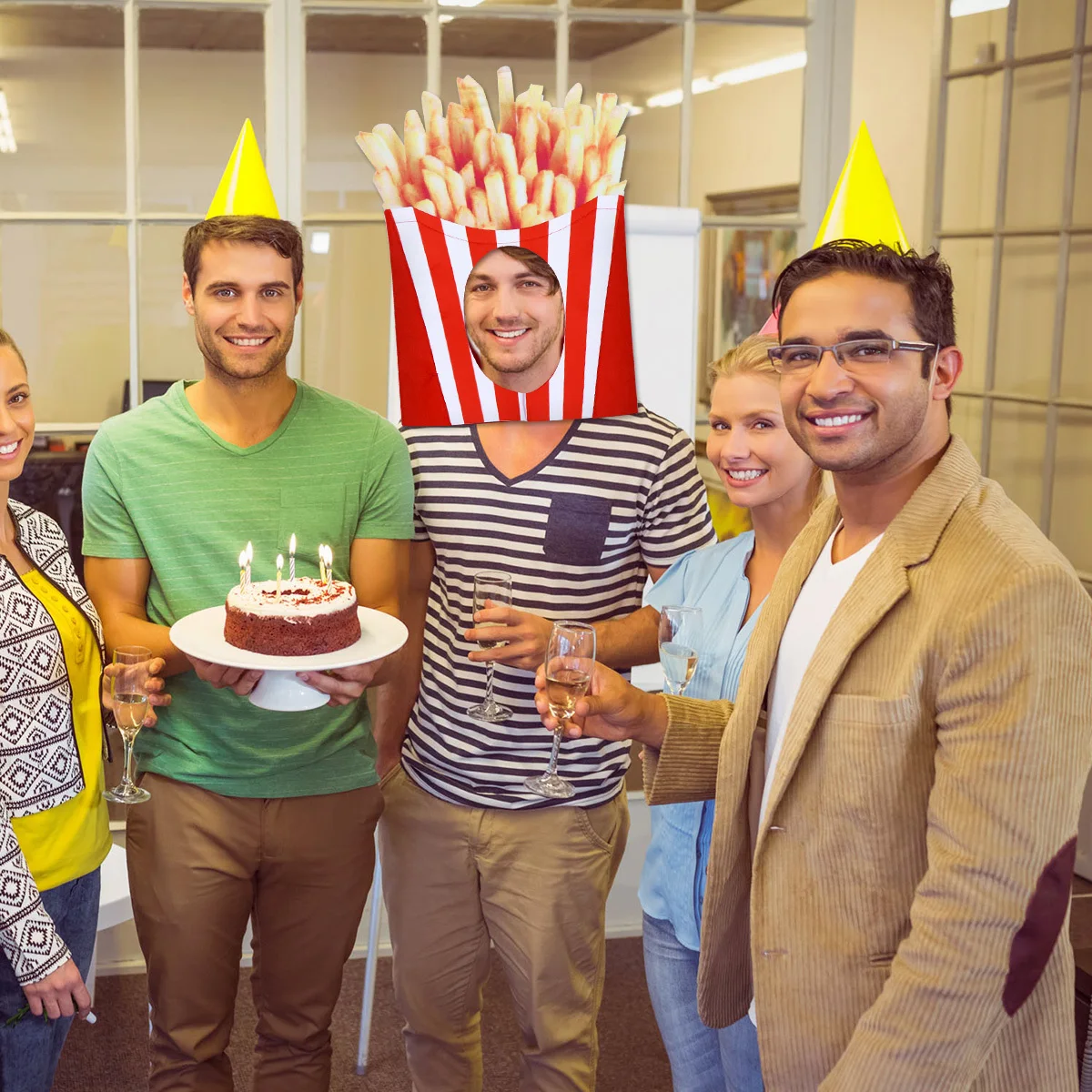 1 Stück Pommes-Frites-Kopfbedeckung aus Premium-Filzstoff, Wiederverwendbare Lebensmittelform-Dekoration für Weihnachten, Paraden, Fotoshootings, Spaßiges Accessoire