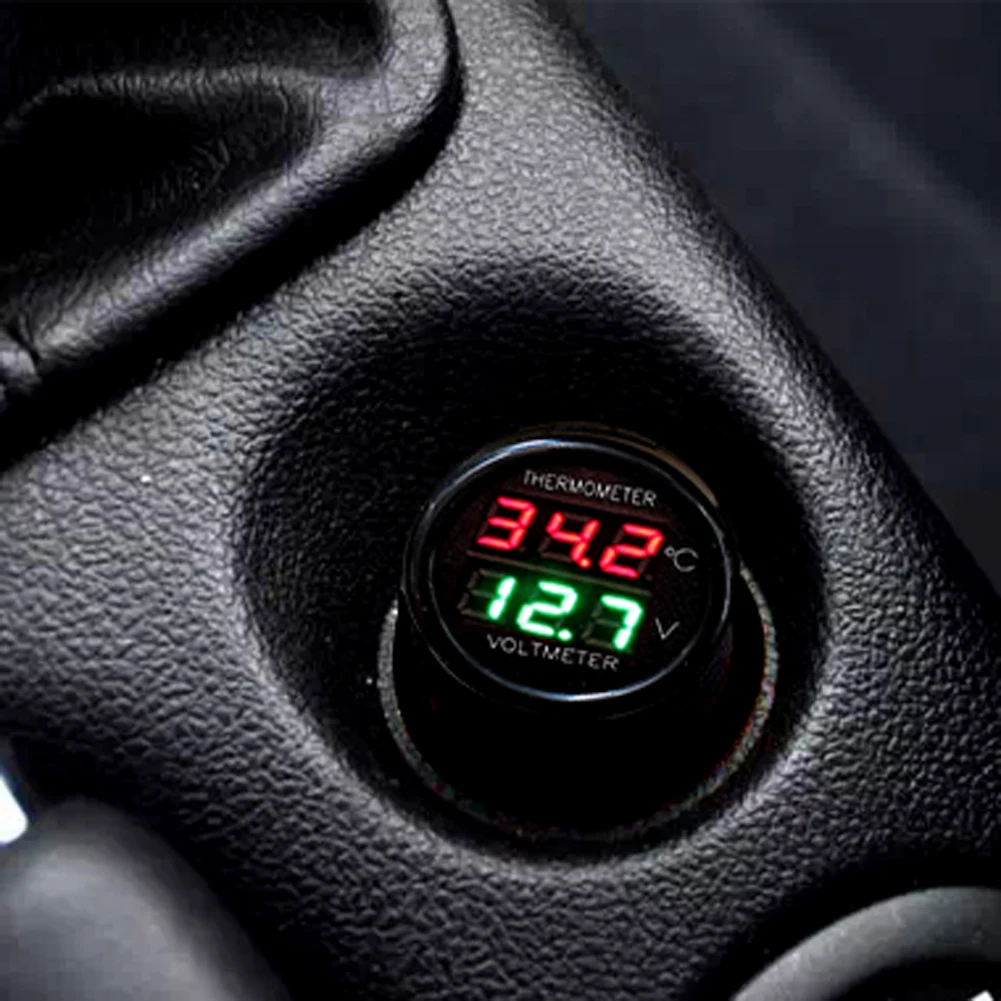 Car Adapter Charger Cigarette Lighter 12V 24V Digital Voltmeter Thermometer 2in1 Car Battery Monitor Volt Tempe Meter