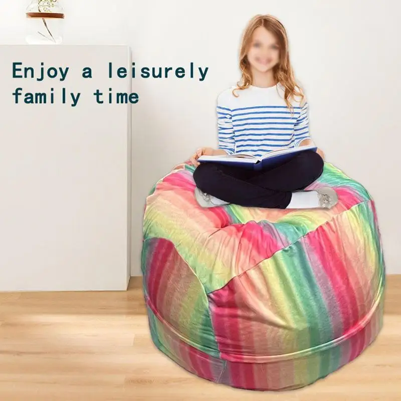 Stuffed Animal Toy Storage Bag Kids Bean Bag Chair Cover Refillable Zipper Cute Pattern Kids Rooms Organizer Beanbag Chairs