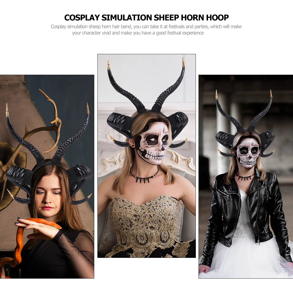 

Unique Goat Horns Hairband Halloween Party Headwear Stylish Cosplay Accessory Comfortable Lightweight Black Golden Headpiece