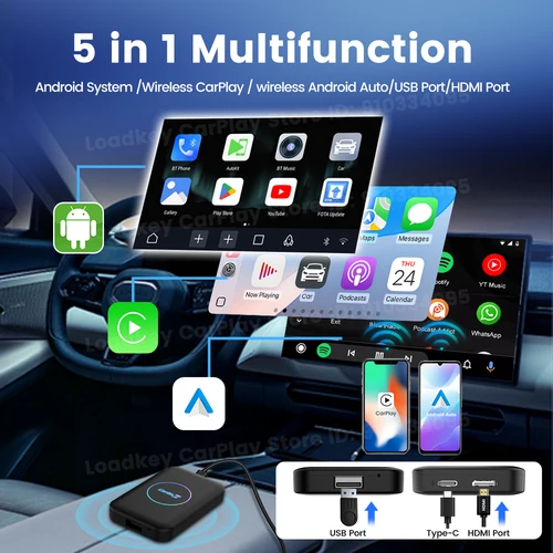 Imagen 2 del producto 2025 CarlinKit HDMI Android Ai Box inalámbrico Carplay Android Auto para Youtube Netflix IPTV 5 en 1 WIFI 5GHZ USB A Plug And Play