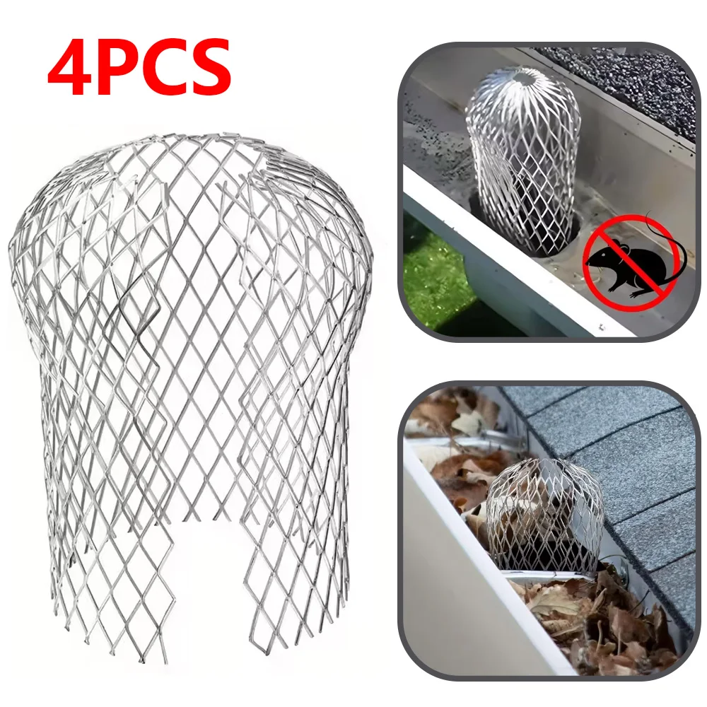 4Pcs Aluminum Gutter Guard Filter Mesh Waterproof Downpipe Strainer for Blocking Leaves & Debris