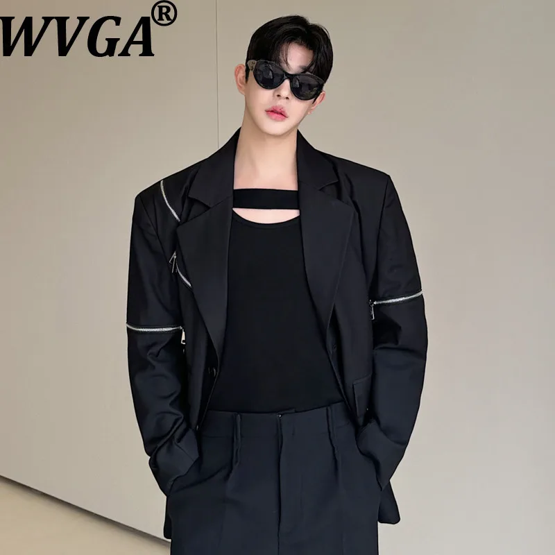 WVGA Spring Autumn New Men Tide Multi-Zipper Detachable Trendy Oversized Blazer Niche Chic Casual Turn-Down Collar Jakcet W16993