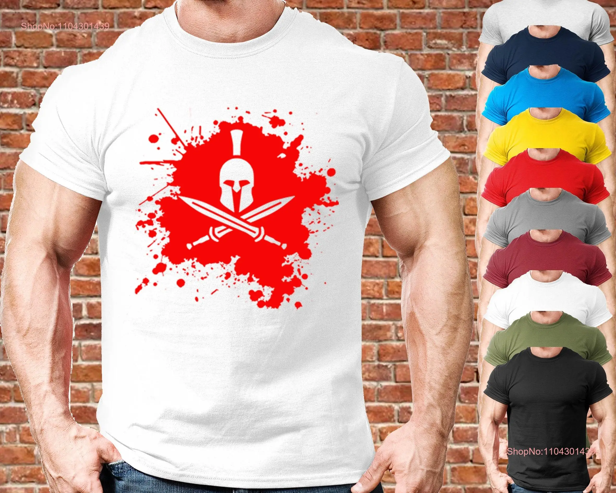 Blood cross swords spartan gym fit t shirt mens clothing workout training bodybuilding exercise health fitness bench