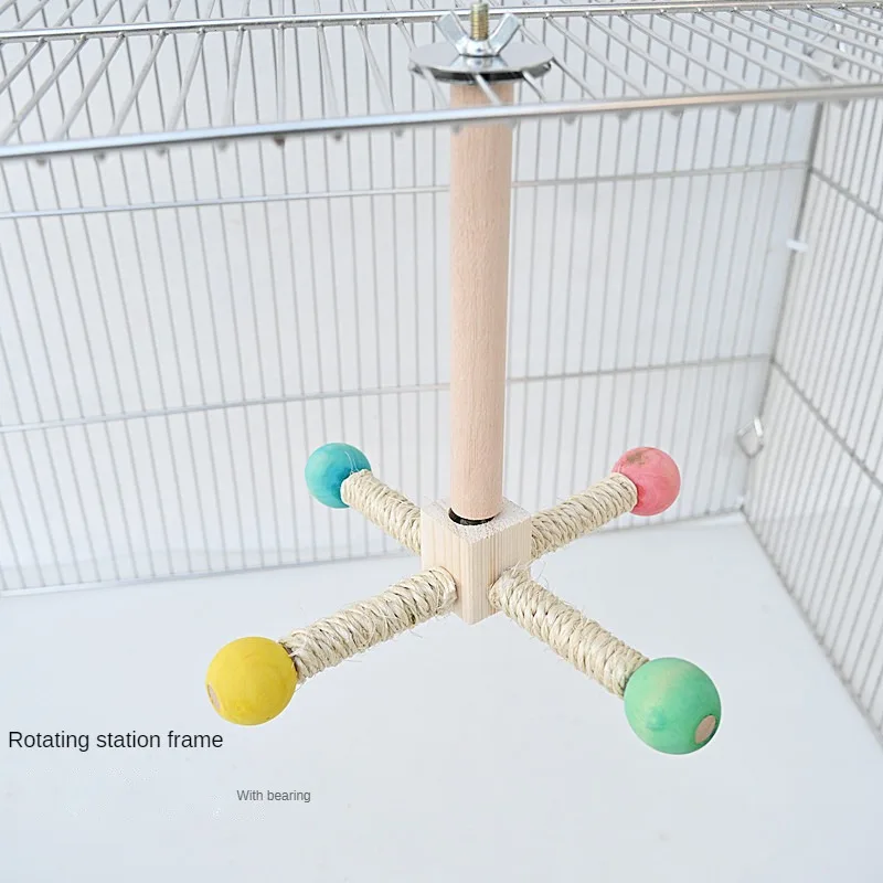 Parrot Bird Toy Cage with Bearing Rotating Stand Sisal Stand Stick Rotating Amusement and Educational Supplies
