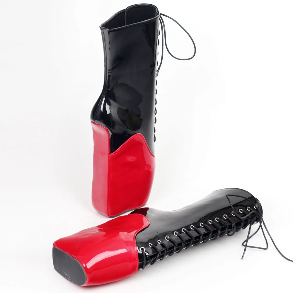 Botas de ballet con cuña sin tacón y suela de pezuña de tacón alto de 18CM, zapatos de baile unisex para travestis, Botas cortas fetiche negras, colores personalizados