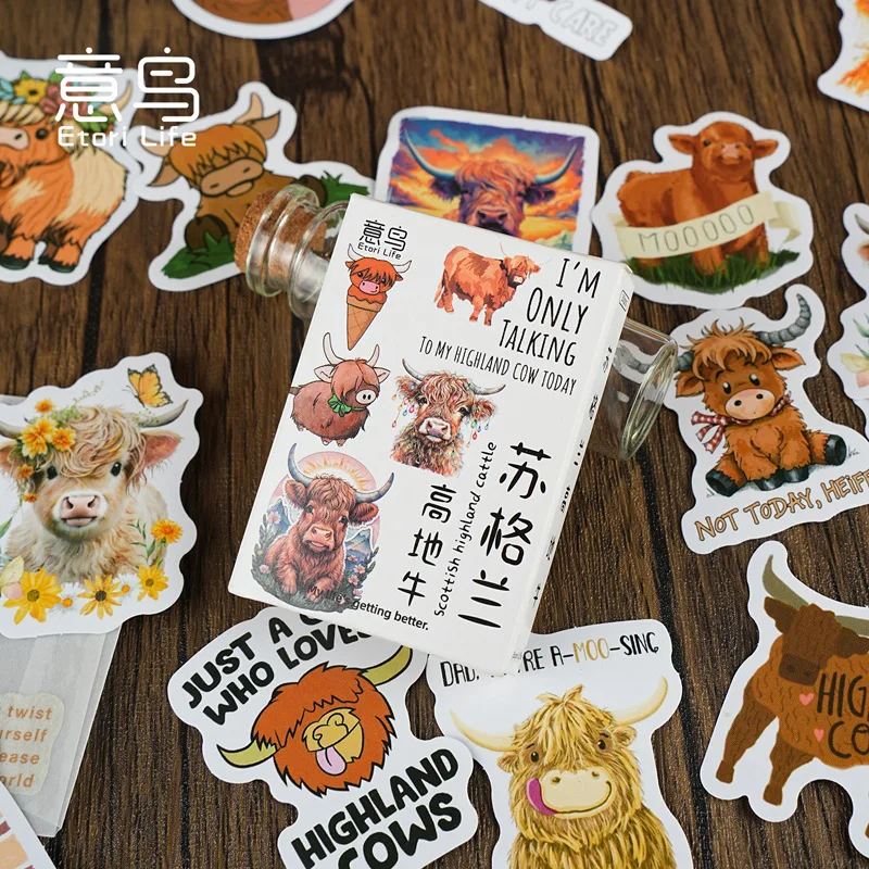 1 Box Scottish Highland Cattle Pattern Stickers Self-Adhesive Scrapbooking Stickers for Diary Art Craft Gift Seal Decoration