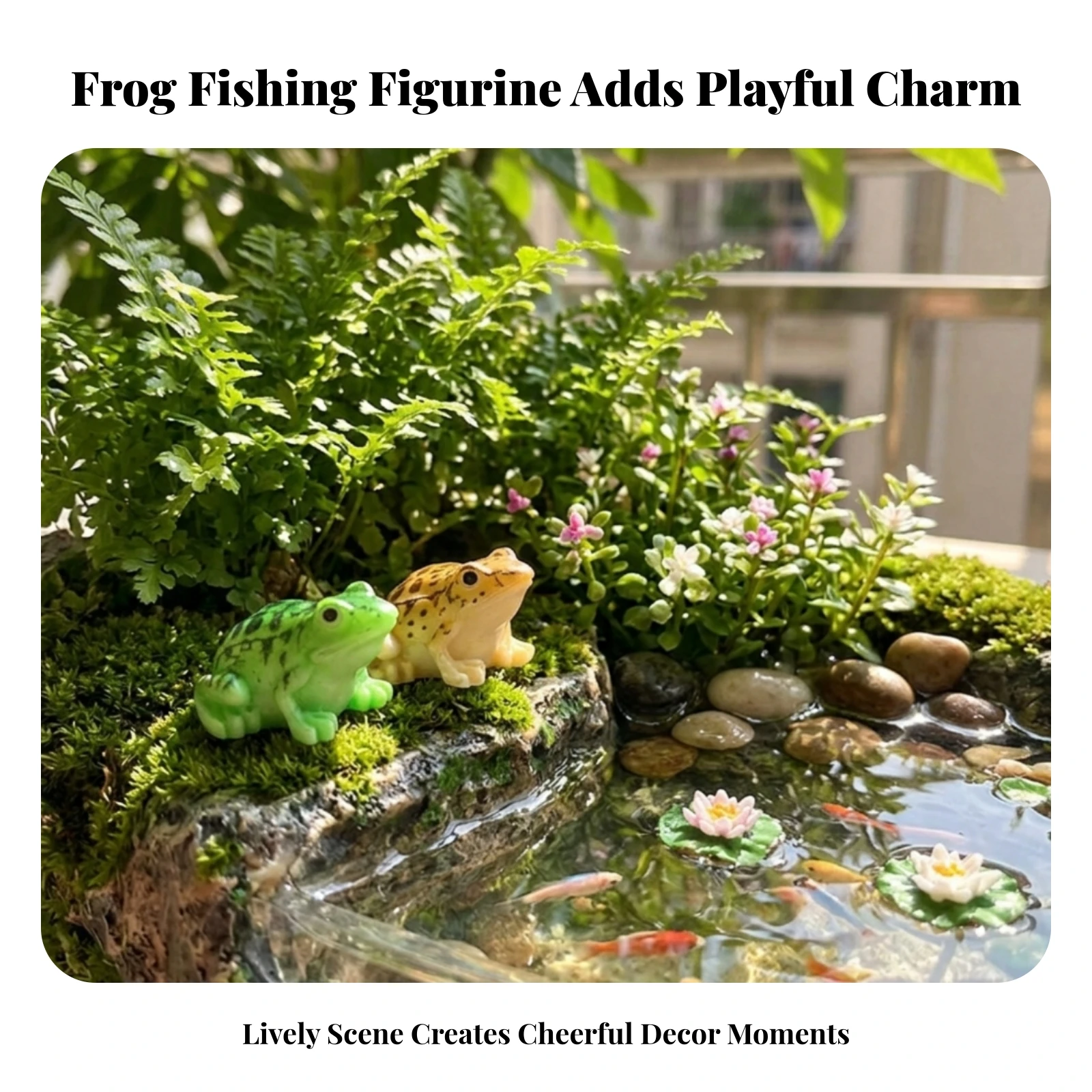 Small Seated Frog Figurine Whimsical Garden Decor Yellow and Green Baby Frog Ornament for Balcony