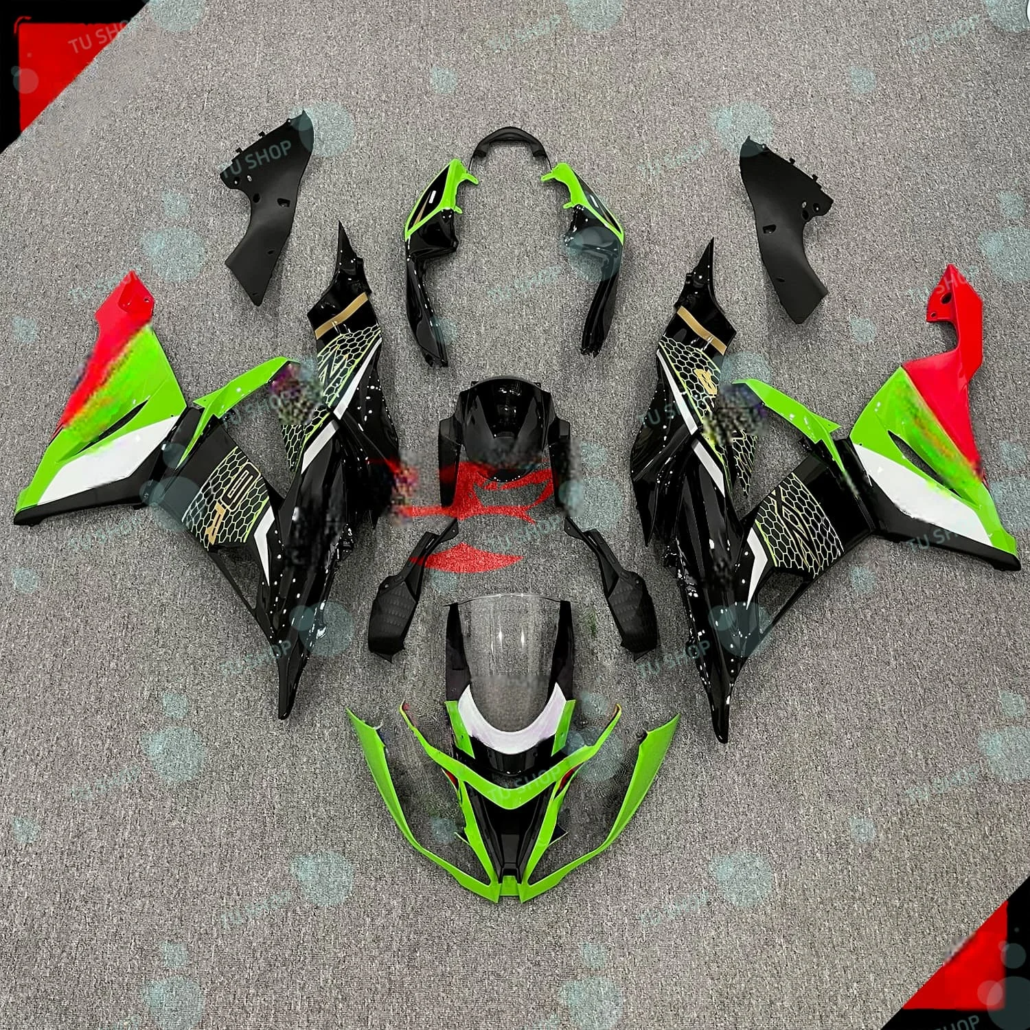 Suitable for Kawasaki ZX6R 636 13-17 2018 full car honeycomb green customized motorcycle fairing