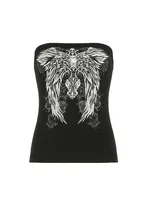 Haut tubulaire sans bretelles noir imprimé gothique pour femmes, slim, court, décontracté, Chic, graphique, Y2K, Streetwear, gilet basique, été 5
