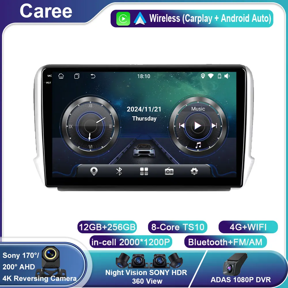 

Car Radio for Peugeot 2008 208 Series 2012-2018 Carplay Android 14 Auto Multimedia Stereo Player GPS WIFI 4G BT No 2din din DVD