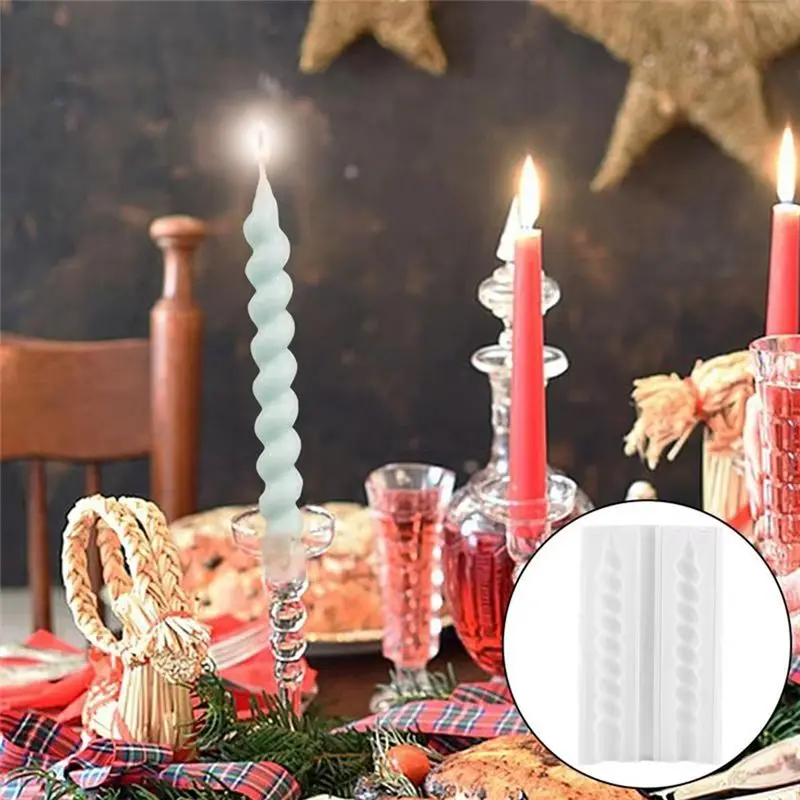J1UL1N Twisted Taper Candle Mold Scented Candle Stick Mold Silicone Easy Release Mould For Aromatherapy Soap