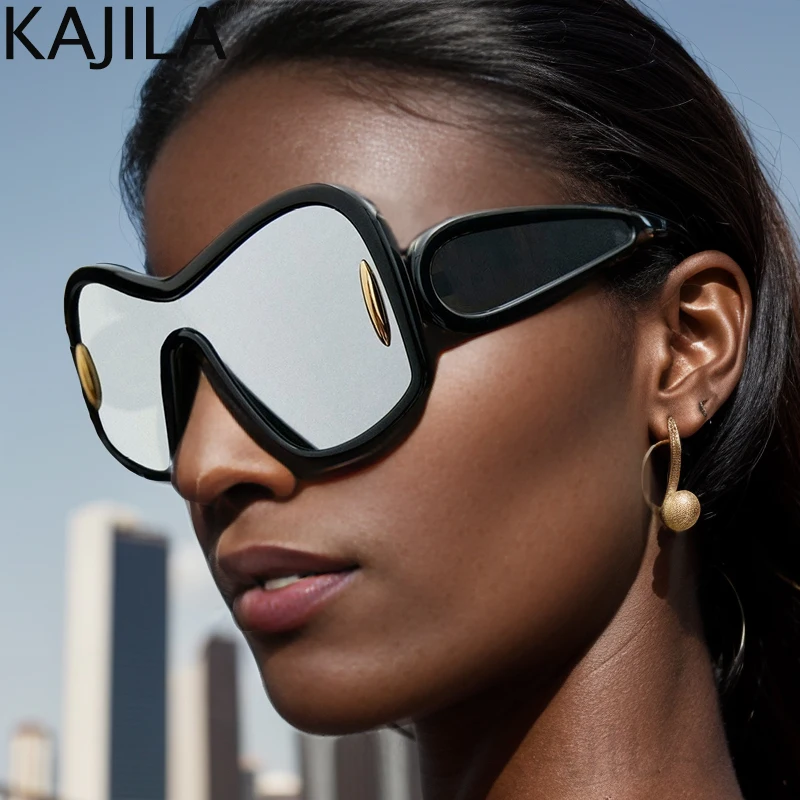 Oversized One-Piece Shield Sunglasses Women 2024 Luxury Brand Punk Square Eyewear Vintage Big Frame Sun Glasses For Men Goggle