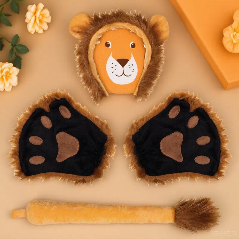 

Cute Lion Halloween Costume Kit for Frcolor Animal Cosplay Outfit with Paw Props and Tail Accessory