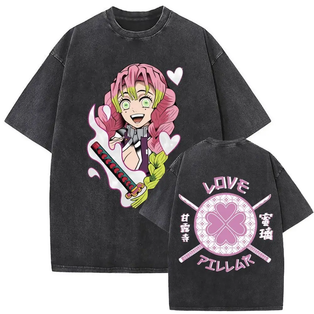 

Футболка Demon Slayer Mitsuri Kanroji Love Pillar Acid Wash оверсайз из хлопка, летняя уличная одежда 2026, графический принт, для мужчин и женщин