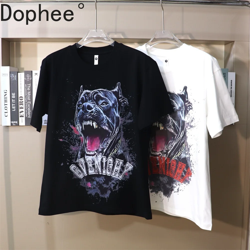 

Trendy Cartoon Printed Men's T-shirt American Street Spring Summer Loose Short Sleeve Tees Plus Size O-neck Cotton Pullover Top