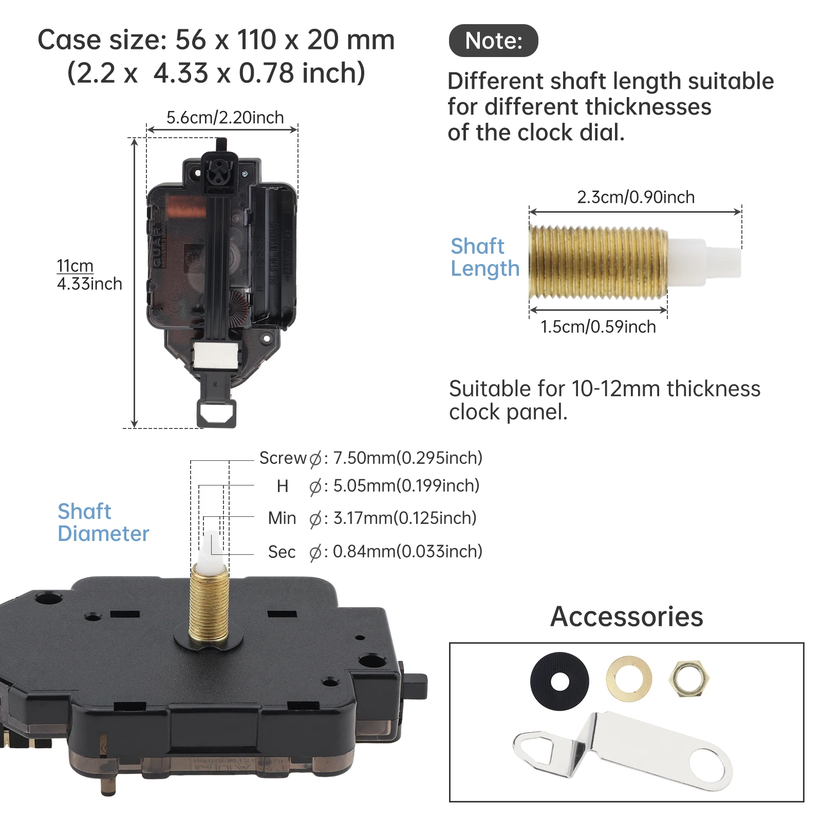 23mm Shaft 15mm Thread Length Quartz Pendulum Clock Movement Kit for Repair /Replace/DIY Clocks with 3 Sets of Hands & Pendulum