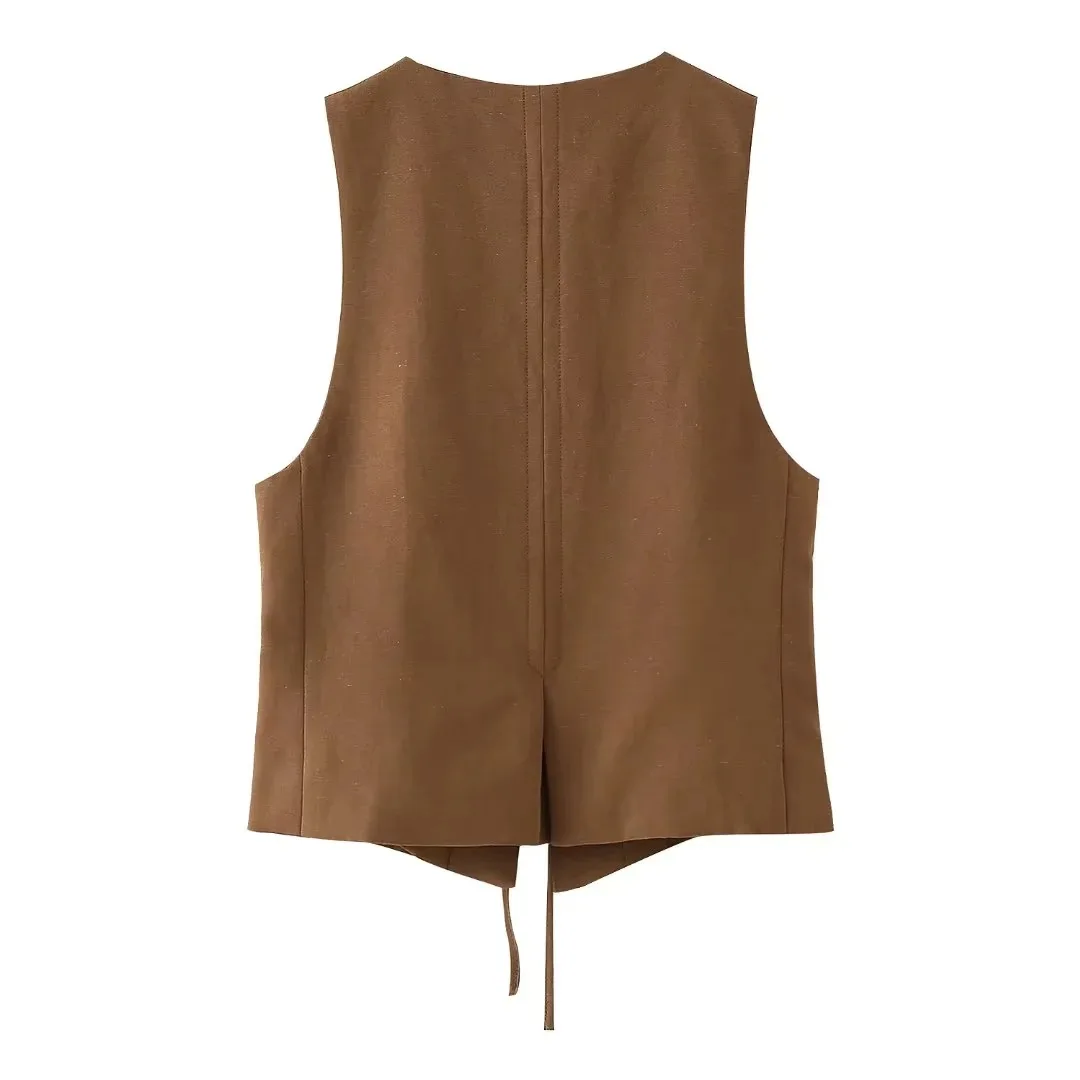 Summer Womens Brown Lace Up Vest And Short Skirt