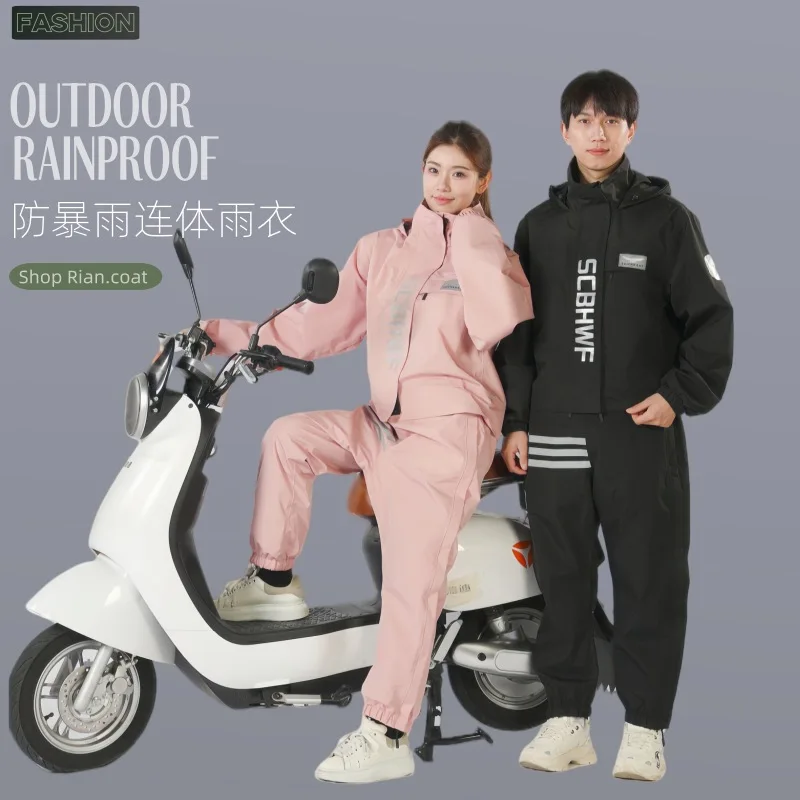 

Motorcycle Rider Raincoat Waterproof One-Piece Full Body Suit with Zippers and Pockets for Storm Protection