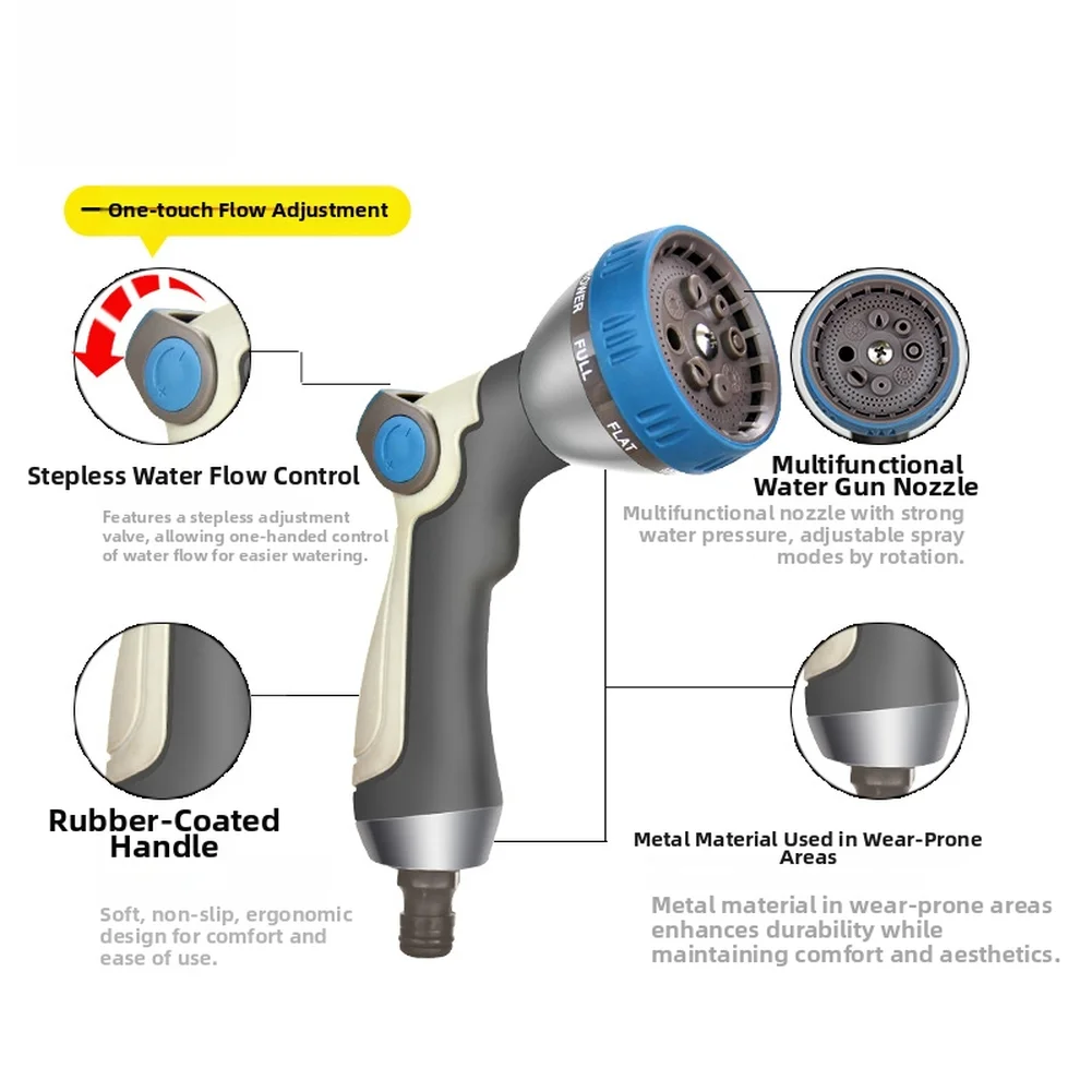 Reliable Garden Hose Nozzle Engineered for Outdoor Durability with 8 Spray Options and Intuitive Thumb Flow Adjustment