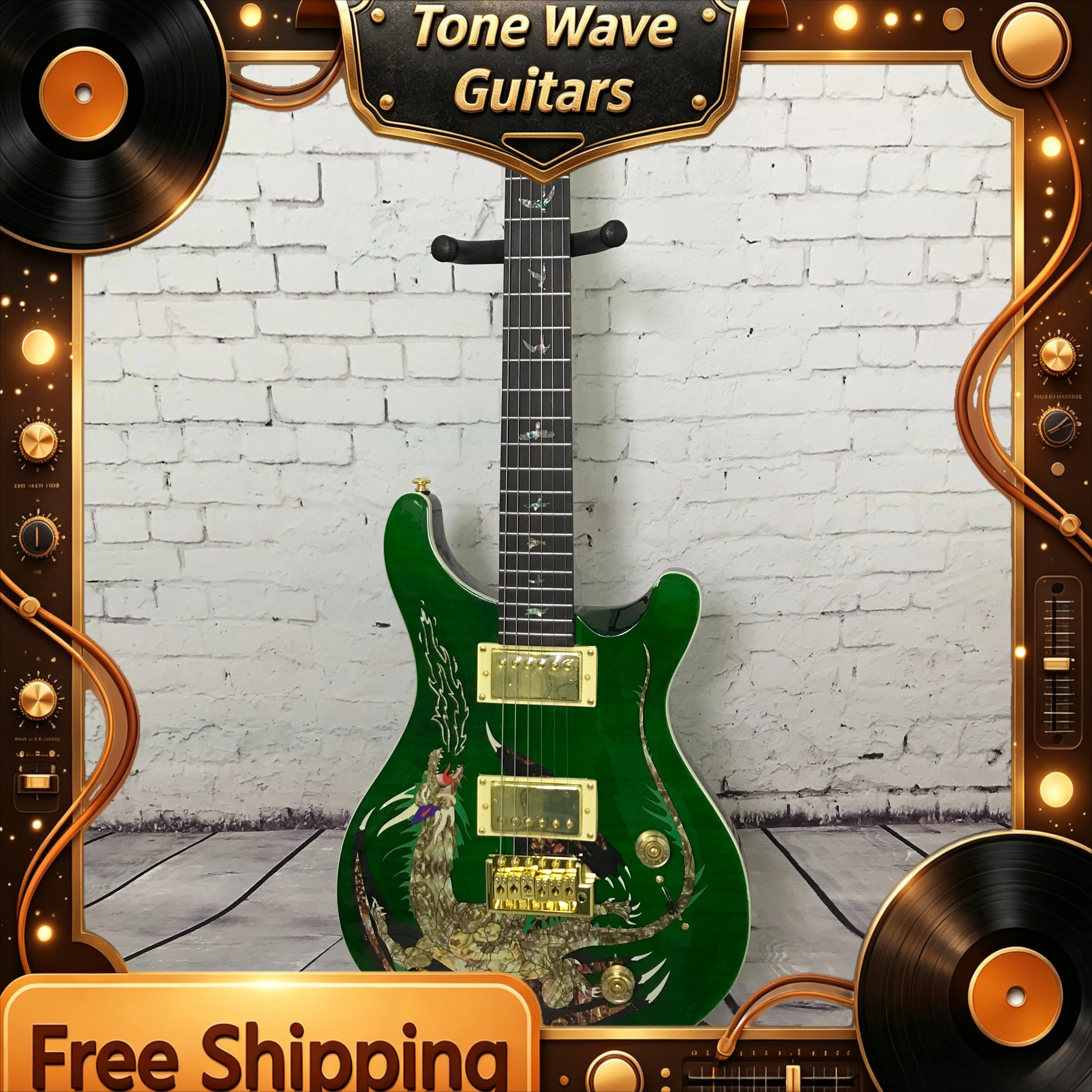 2026 New Green Dragon PRS Gold HH Pickup Rose Wood Fingerboard Solid Body Exquisite Painting Free Shipping
