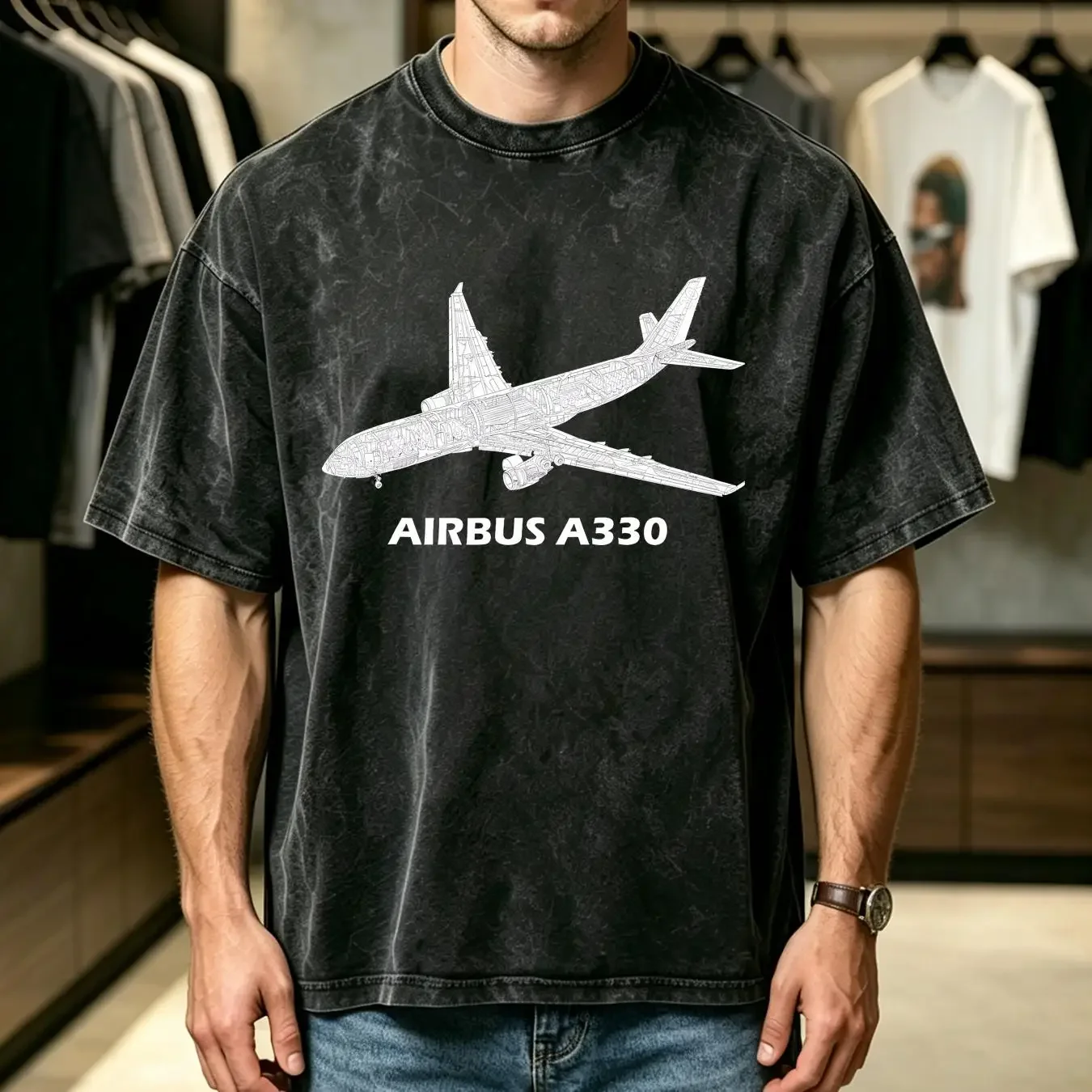 washed T Shirt Airbus A330 jet airplane cutaway aviation pilot gift long or short sleeves vintage Washed Versatile Stylish