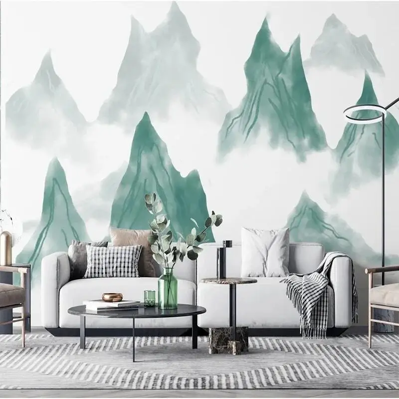 Custom 3D Photo Blue Landscape New Chinese Ink Wash Landscape Wallpaper And Mural Painting Papel De Parede Home Décor Tapety Art