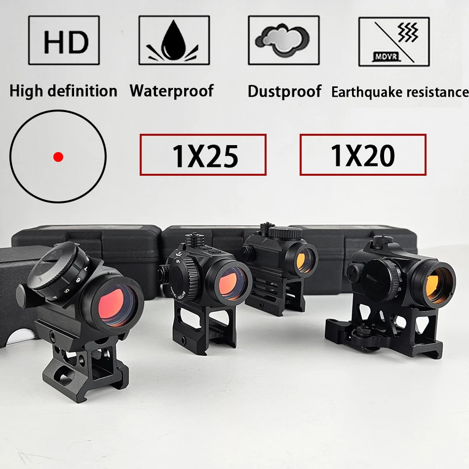 1x20 Red Dot Sight 2MOA Reflex Sight Fog-Proof Shockproof Adjustable Tactical Hunting RifleScope with 1 Inch Rail Mount