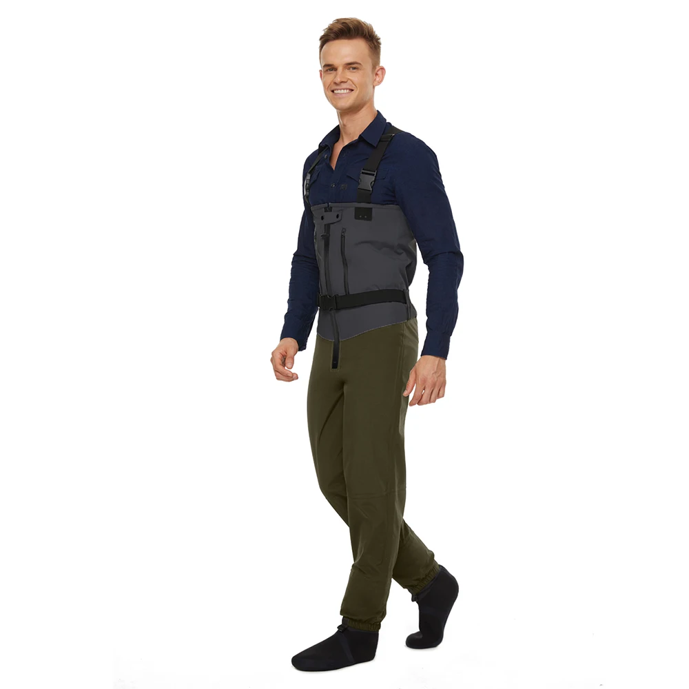 Fly Fishing Wader for Men 4-layer Breathable With Neoprene Socks Light Weight 100% Waterproof