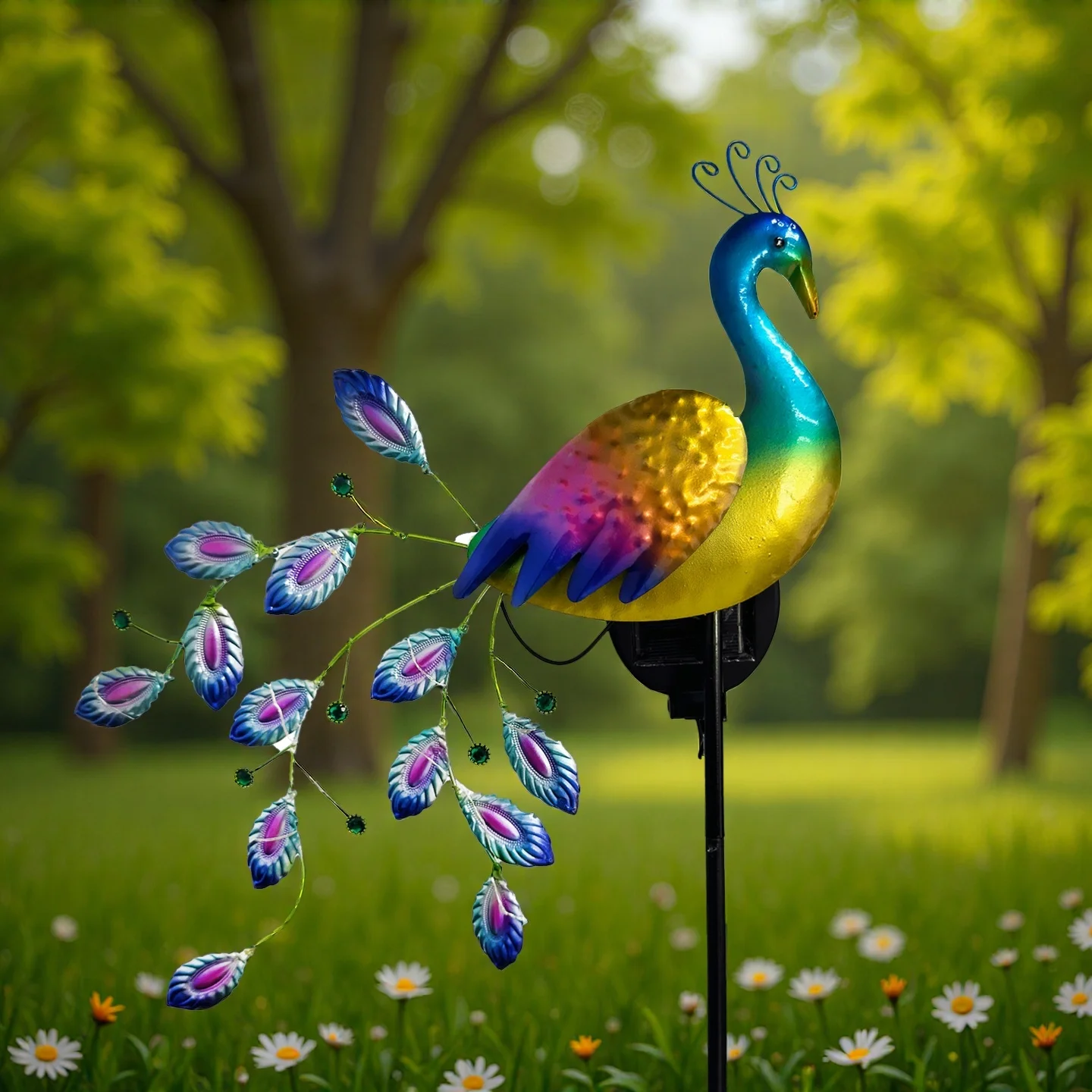 Metal Peacock Lawn Decor with Solar LED Lights Garden Ornament Outdoor Decor Landscape Decorative Sculpture