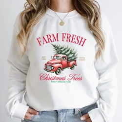 Farm Fresh Christmas Trees Pine Spruce Fir Hoodeless Sweatshirts Fashion Women Casual Long-sleeved Loose Winter Autumn Pullovers