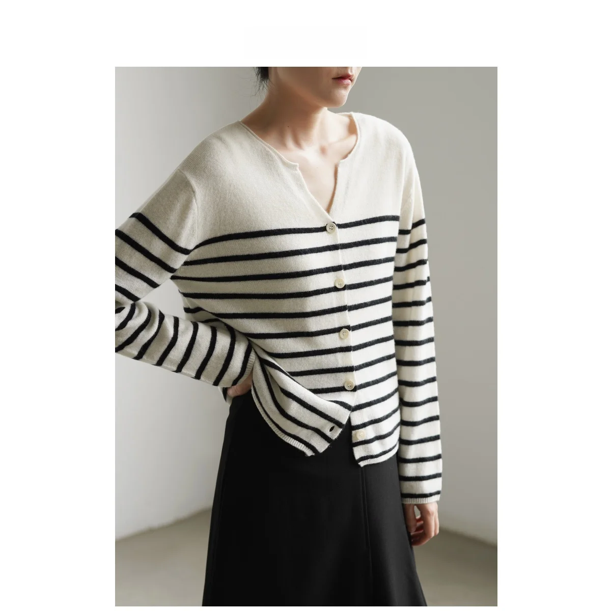 

LIMONN 100% шерстяной вязаный свободный кардиган с V-образным вырезом в полоску, женский, весенний, модный, новый, комфортный, для расслабленного образа