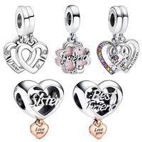 Original Beads Charms 925 Sterling Silver Jewelry Heart Four-leaf Clover Friendship Intimacy Double Dangle for Necklace Bracelet