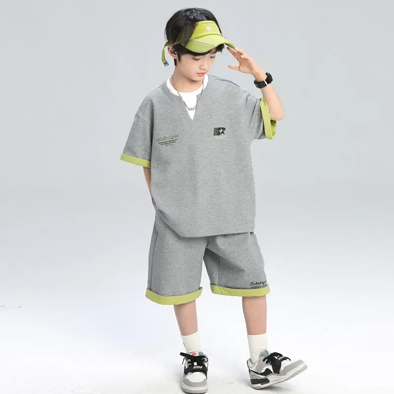 

Sporty Korean Children's Clothes 2025 Boys Sets Tracksuit for Boy Top Shirts Tops Home Clothing 10 14 Years Kids Summer Set Suit