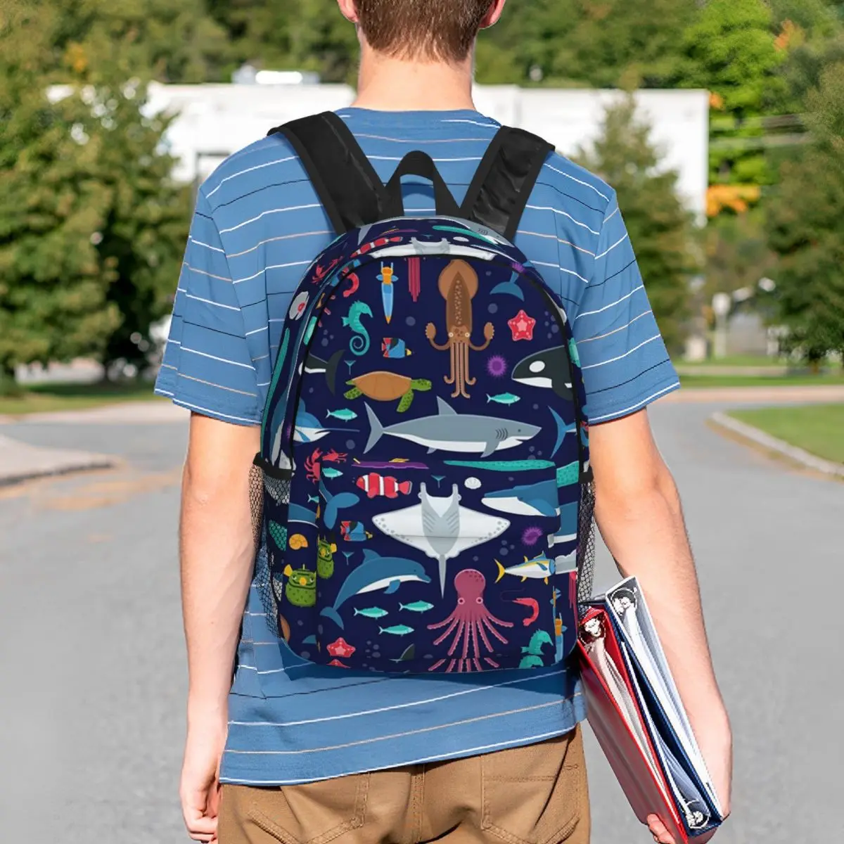 Cartoon Fish Shark And Aquatic Plants Backpack Student BookBag Kids School Bag Computer Shoulder Bags for Boys Girls