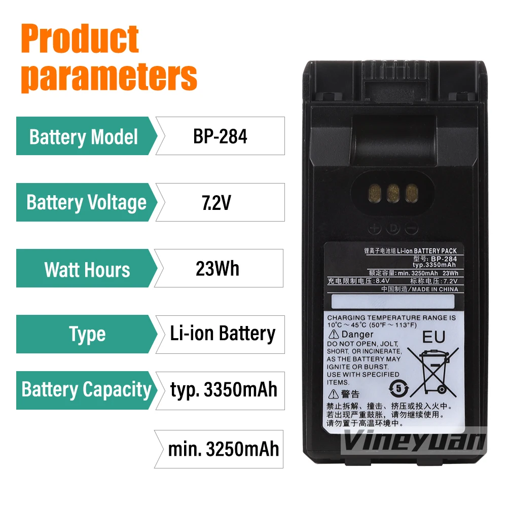 7.2V 3350mAh BP-284 Li-ion Battery For Icom IC-F400，3400D，3400DP，3400DPS，3400DPT，3400DS，3400DT，4400，4400D，4400DP，7010T Radio