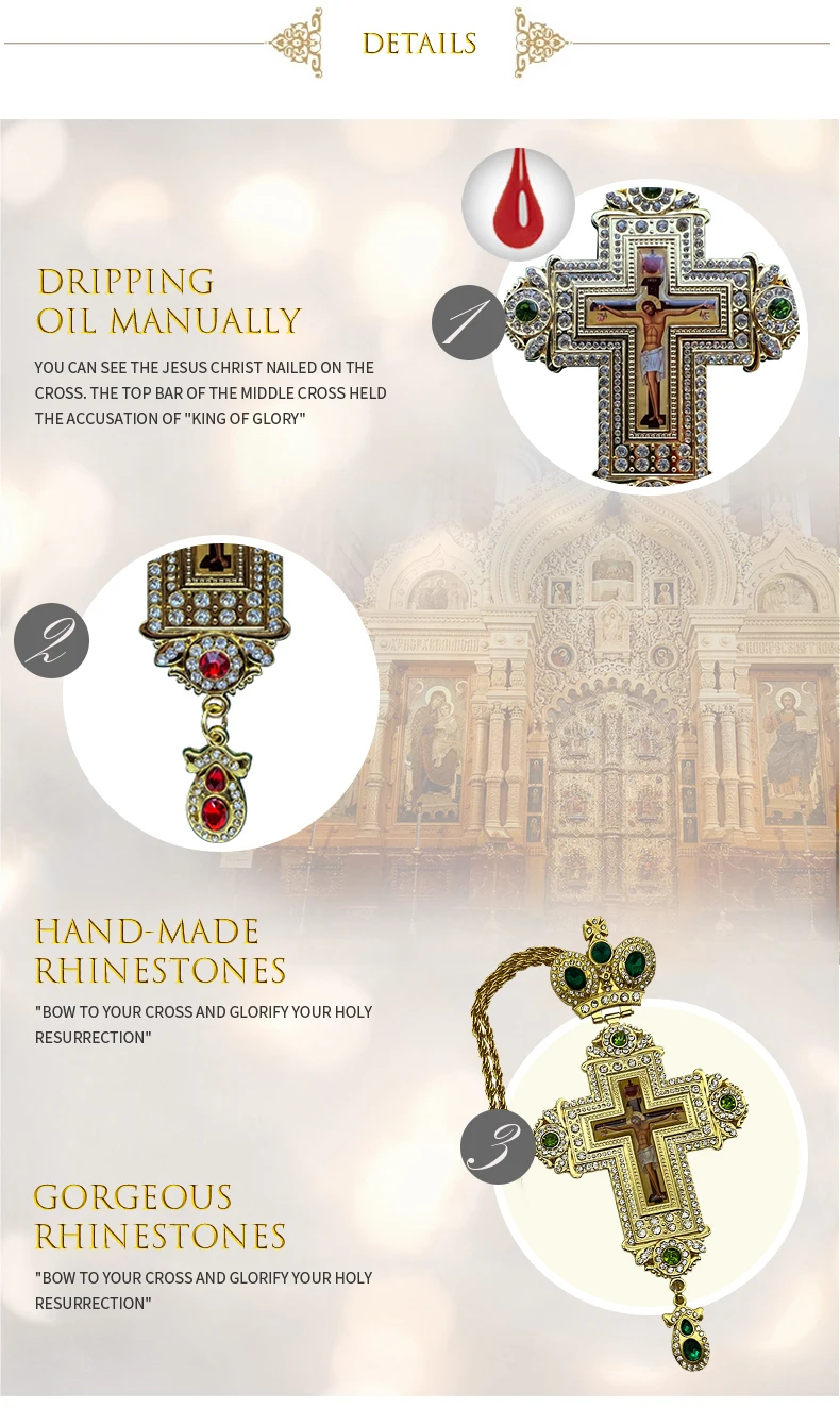 HTISOK Orthodoxe Kreuz-Halskette, Jesus-Kruzifix-Anhänger, Goldkette, religiöser Schmuck, mit orthodoxem Kreuz. – Detail 3
