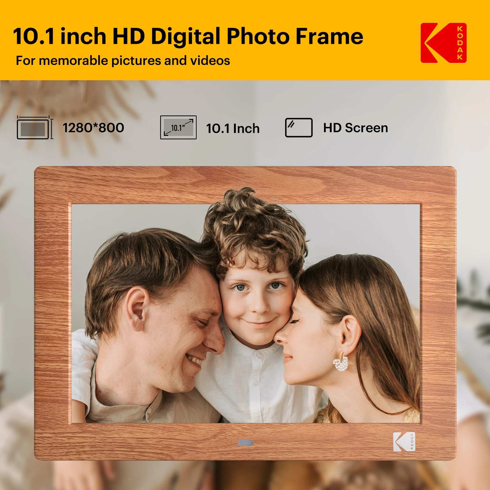 Kodak 10.1 Inch Electronic Picture Frame with Remote Control,1280*800 HD Display Music Video Player Calendar Clock Room Decor