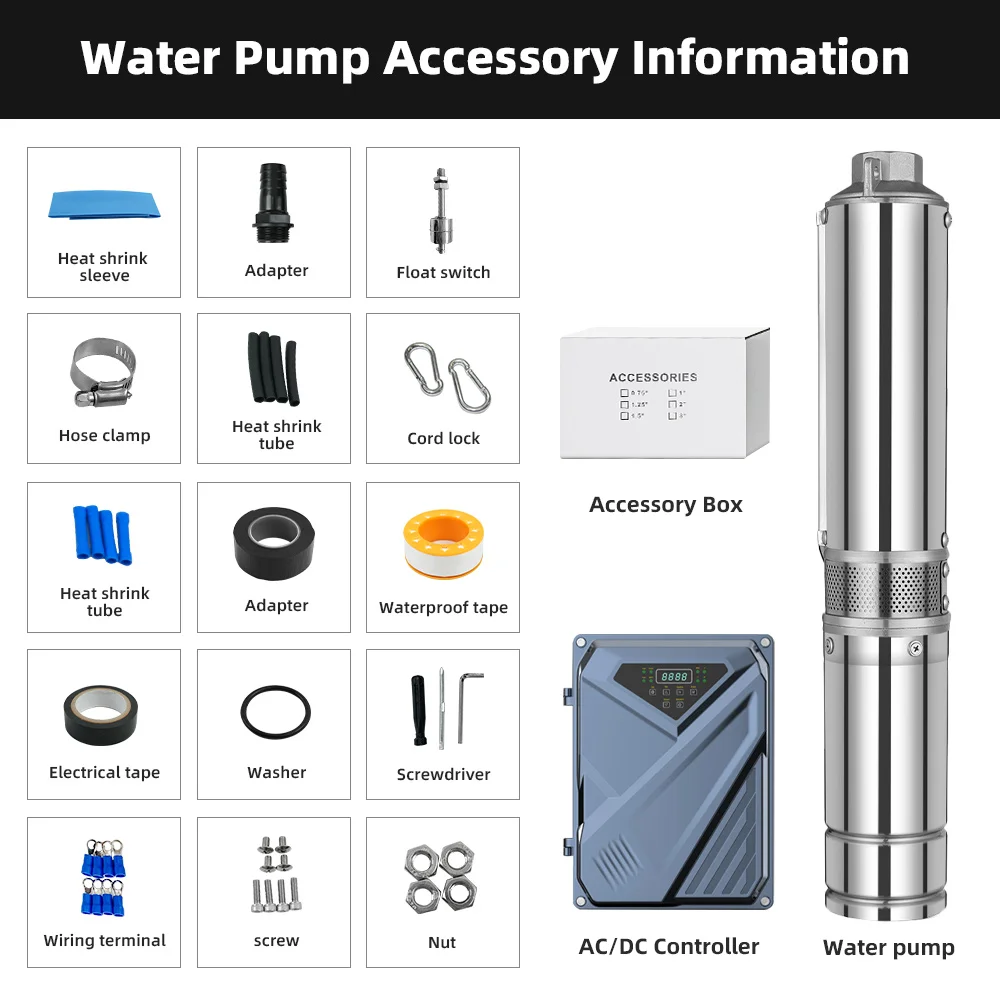 DIFFUL Large Solar Water Pump Supplier, 4 inch AC/DC 3000W 145V 230 M High Head MPPT Controller Brushless Motor For Drip Lines
