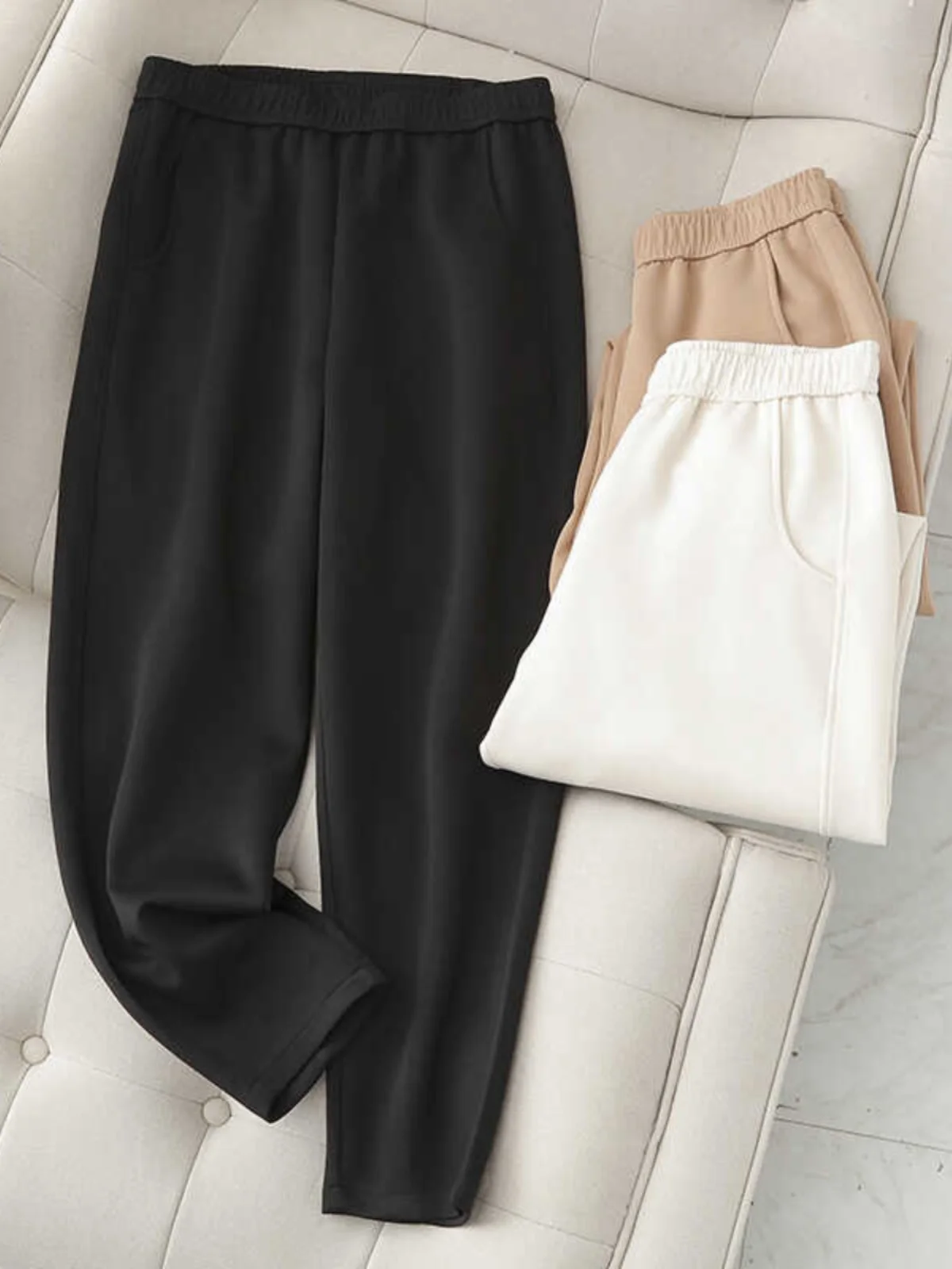 

Elastic Waist Harlan Pants Large Size Comfortable Casual Trousers with Back Pocket Embroidery Slimming Effect for plus Size W...
