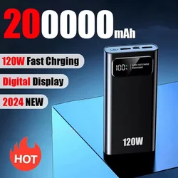 120W Fast Charging Power Bank 200000mAh Ultralarge Capacity Portable Digital Display External Battery For iPhone Samsung Huawei